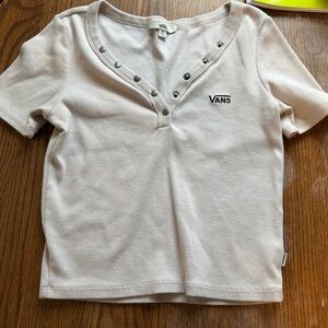 Vans Cream Short Sleeve Henley with Snap Neck